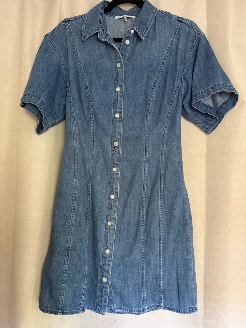 Frame Denim Blue Short-Sleeve Denim Shirt Dress